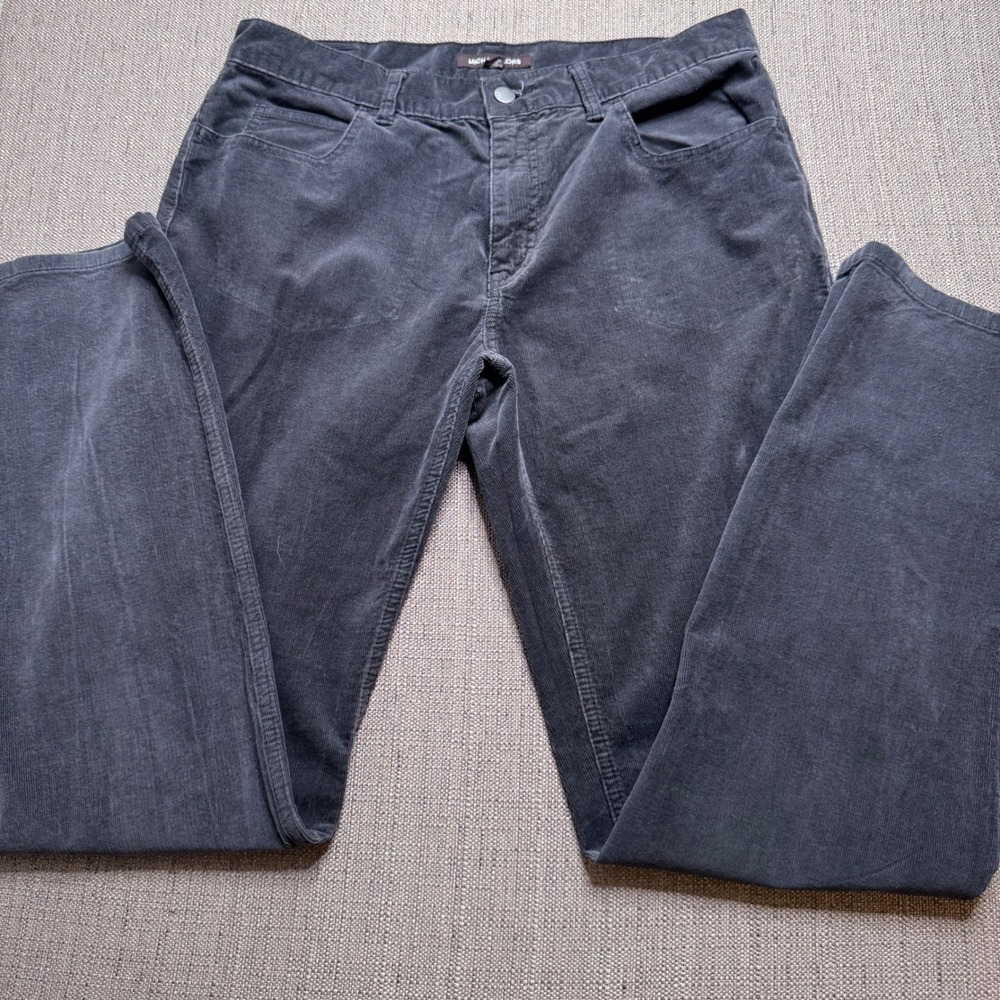 Michael Kors Mens Corduroy Pants 34 Charcoal Gray Straight Leg Stretch Cotton